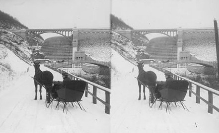 Horse-drawn sleigh near the New Croton Dam