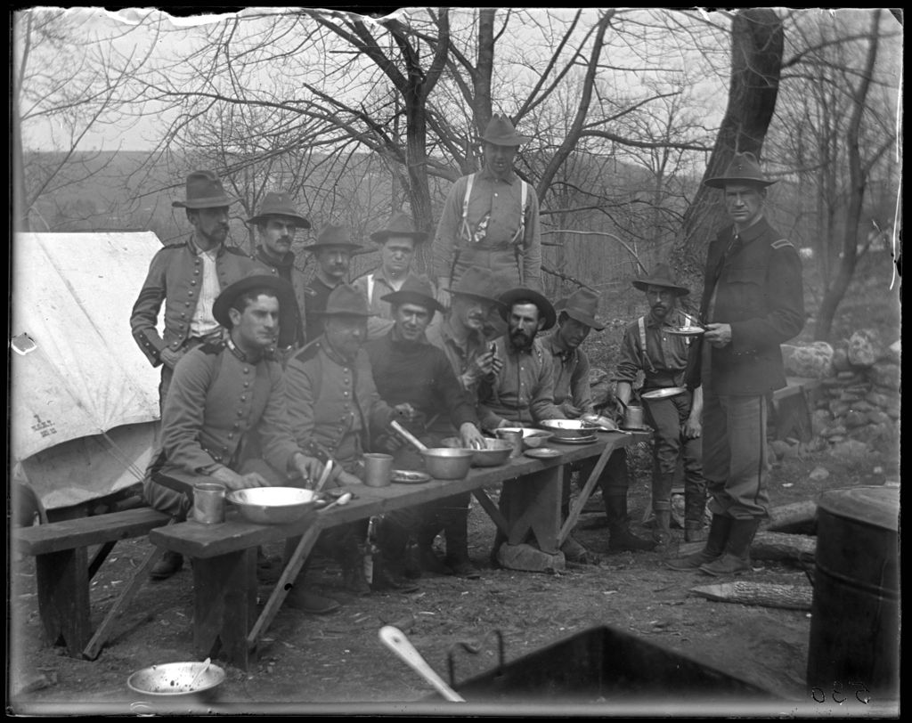 Soldiers Dining at New Croton Dam Strike Camp