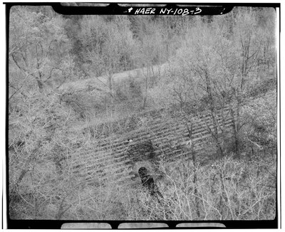 Indian Creek culvert and aqueduct embankment, aerial view