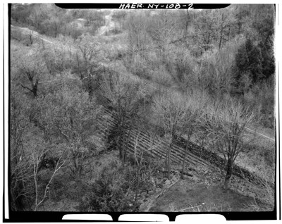 Indian Creek aqueduct embankment, aerial view looking north