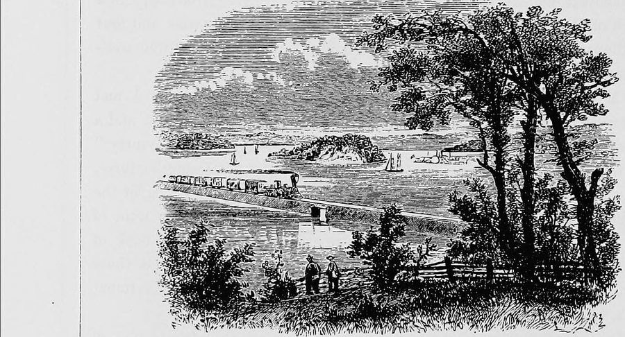 Hudson River Scene with Railroad Bridge