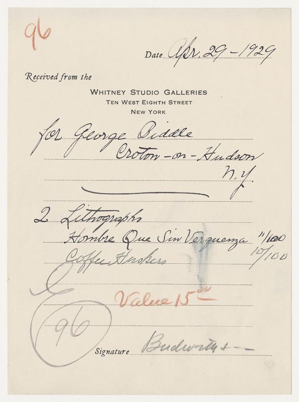 Receipt for George Biddle