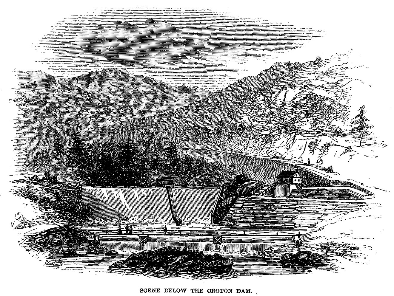 Scene Below the Croton Dam — Harper's Magazine (1860)