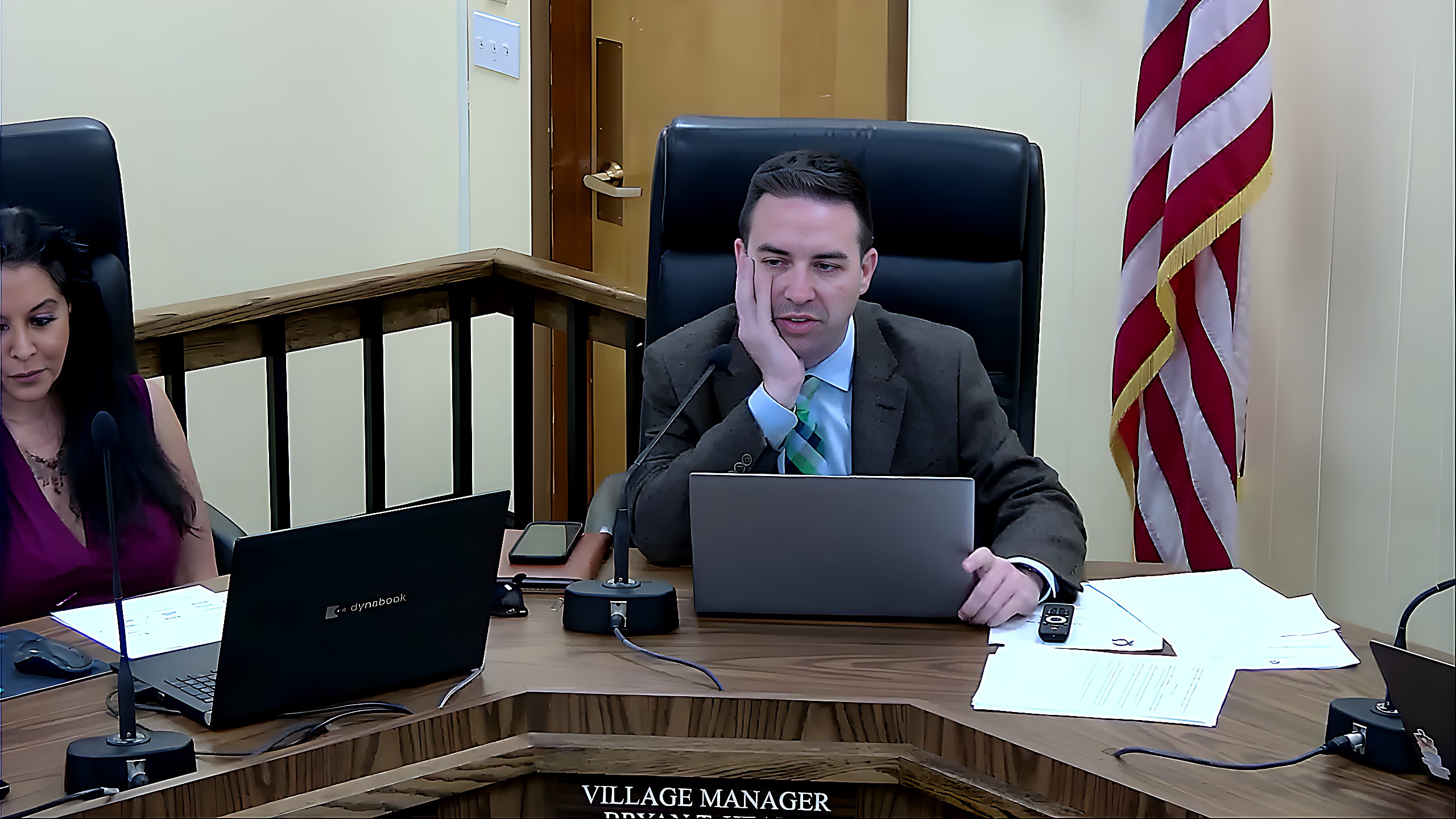 Village Manager Bryan Healy during discussion of a building permit application for WBP Development LLC at the Board Of Trustees meeting.