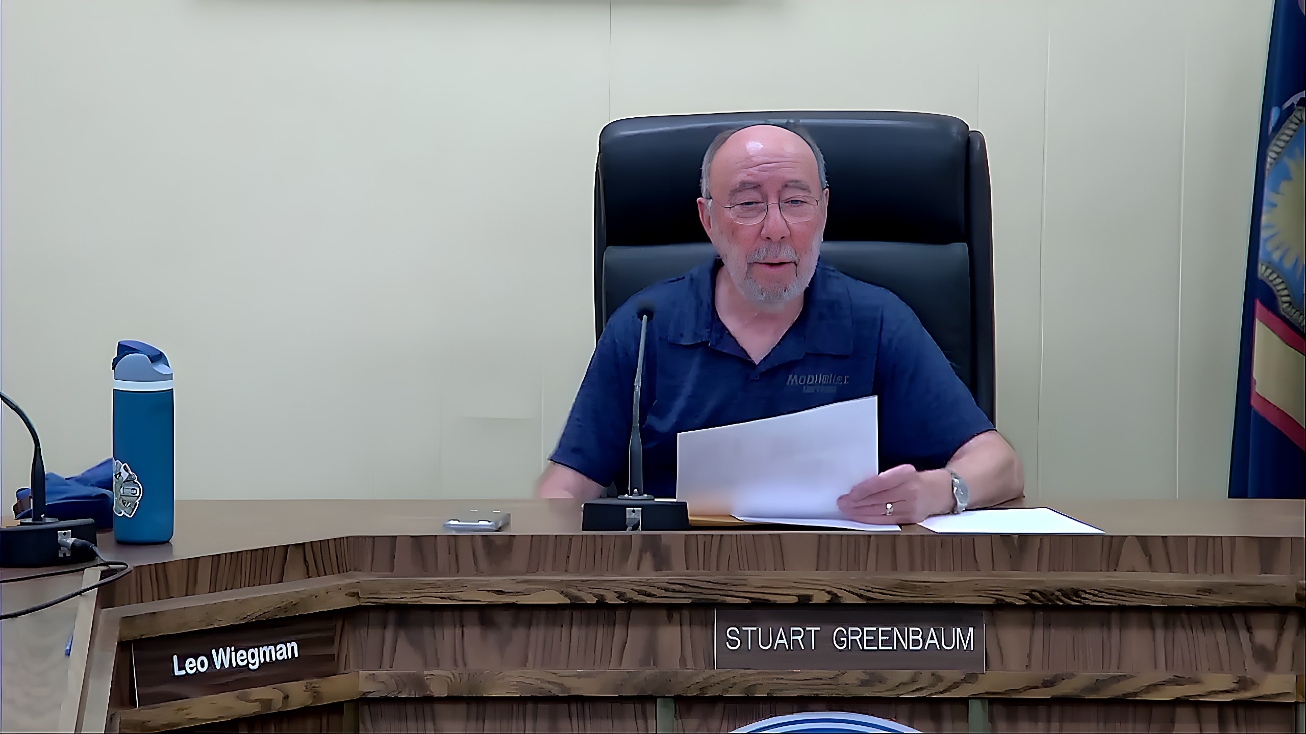 Stuart Greenbaum and WAC Member Leo Wiegman during discussion of the Scenic Drive ADU wetlands permit application at the Water Control Commission meeting.