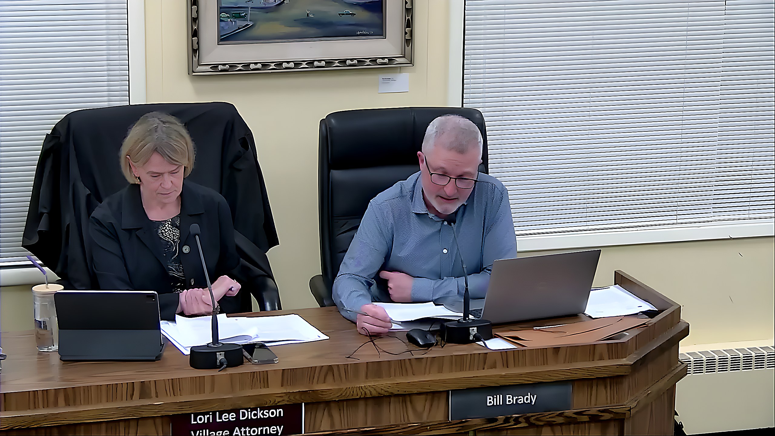 Village Attorney Lori Lee Dickson and Planning consultant Bill Brady during the Planning Board meeting.