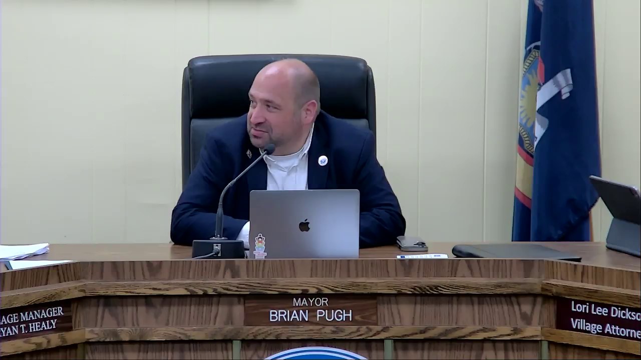 Mayor Brian Pugh at the June 17 Board of Trustees meeting, where Local Law 7 of 2026 was adopted 5-0 after a public hearing that drew no speakers.