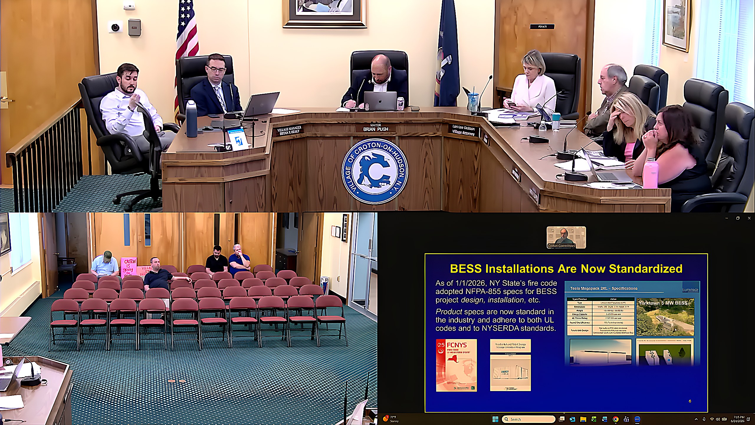 Lindsay Audin displays a slide detailing battery specifications, illustrating the technology proposed for the site lease opportunity.