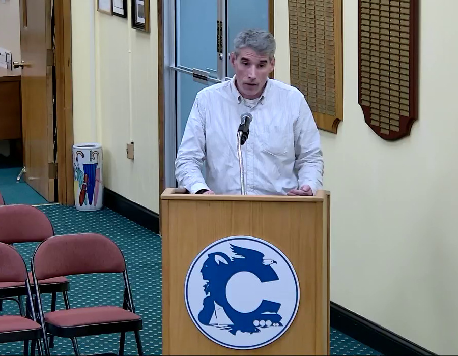 Rick Craig told trustees that rust-colored water has damaged his laundry as he urged action on the Lounsbury Road water main.