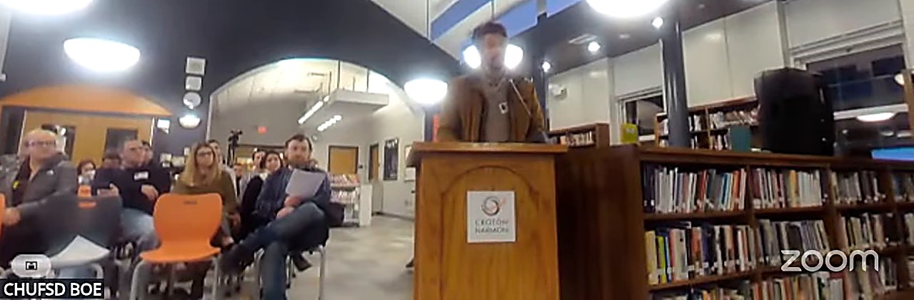 A resident addresses the board during discussion of state funding for universal pre-kindergarten.