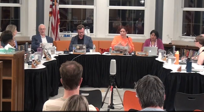 Board members discuss the scope of a proposed technology committee at their June 4 work session.