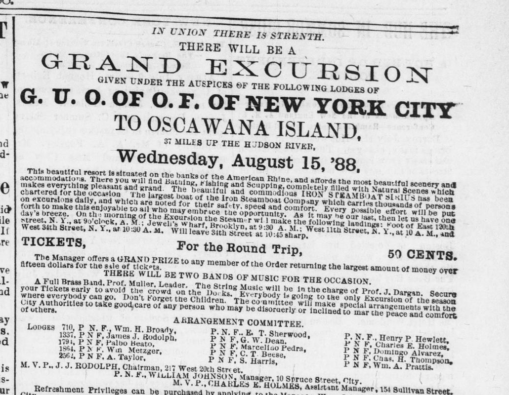 An island excursion, advertised in 1888