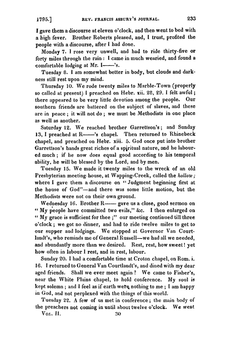 Asbury’s Croton chapel entry, September 20, 1795