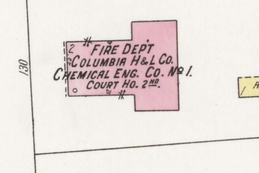 Former school labeled as fire department and court, August 1924