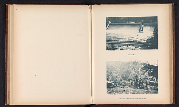 Gezicht op de Croton Dam en arbeiders tijdens graafwerkzaamheden Croton Dam (titel op object) Excavation for new gate house Croton Dam (titel op object), RP-F-2001-7-1078-23