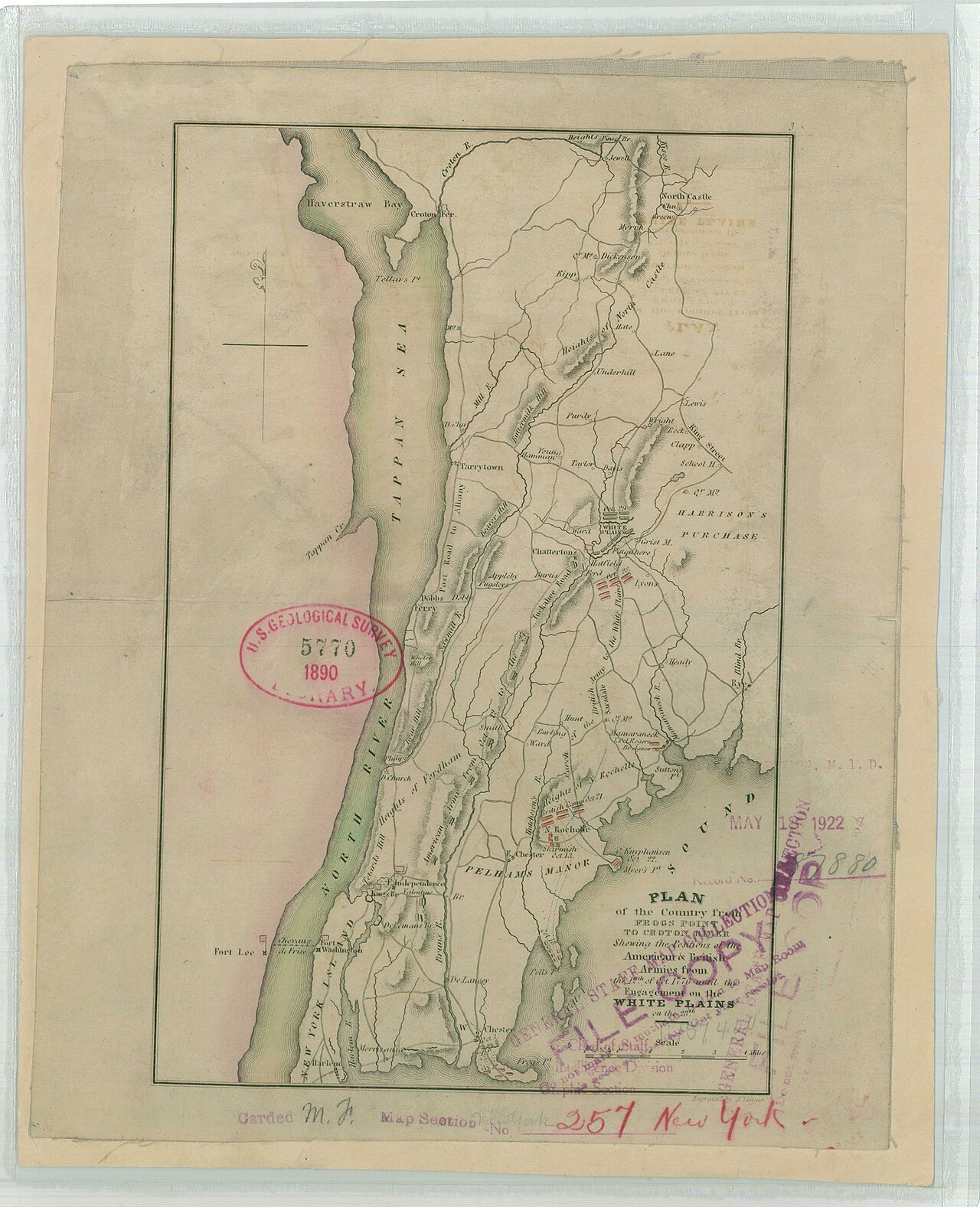 Plan of the country from Frogs Point to Croton River showing the positions of the American and British Armies from the 12th of October 1776 until the engagement on the White Plains - DPLA - 75e5767d1a726d88f3469562413dbd65.jpg