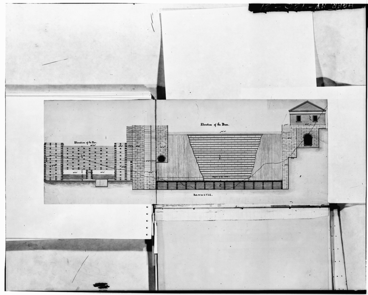 Photocopied December 1977, from 'Report of J.B.J.', Vol I, Jervis Library. ELEVATION OF ORIGINAL PLAN FOR CROTON DAM. - Old Croton Aqueduct, New York, New York County, NY HAER NY,31-NEYO,87-21.tif