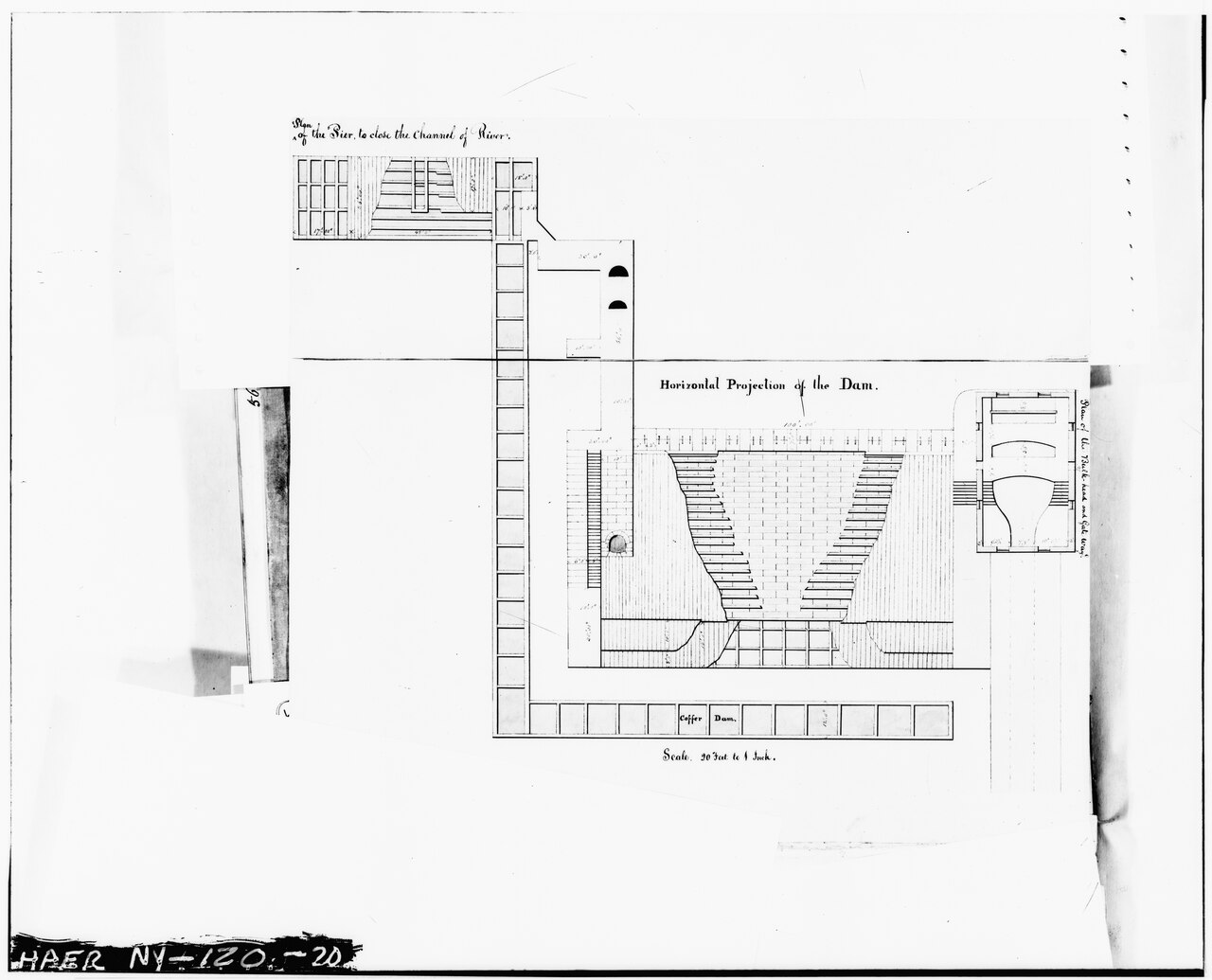 Photocopied December 1977, from 'Report of J.B.J.', Vol I, Jervis Library. HORIZONTAL PROJECTION OF ORIGINAL PLAN FOR CROTON DAM AND PIER. - Old Croton Aqueduct, New York, New HAER NY,31-NEYO,87-20.tif