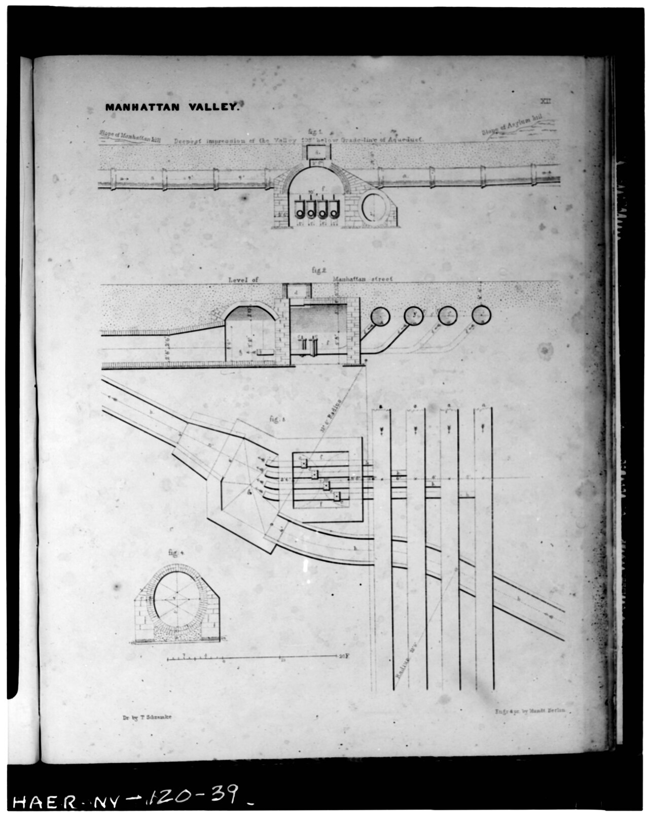 Photocopied October 1976, from Theoph Schramke, Description of the New York Croton Aqueduct, New York, 1843. MANHATTAN VALLEY, PLATE XII. 5' x 7' negative - Old Croton Aqueduct, HAER NY,31-NEYO,87-39.tif